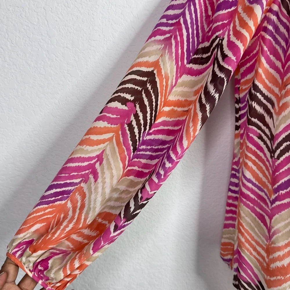 Trina Turk Shirt Women S Colorful Silk Abstract Artsy Peasant Boho Coastal Beach